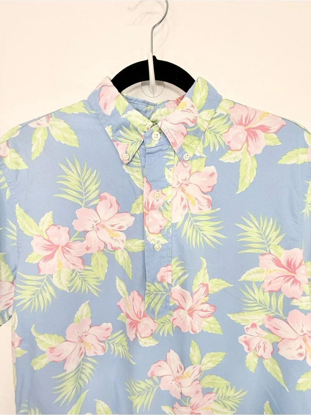 Ralph Lauren Light Blue Tropical Print 100% Cotton Short Sleeve Pullover Shirt